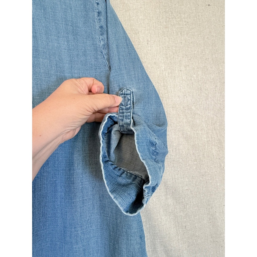 Chicos Denim Maxi Shirt Dress Light Wash Button Side Slit Womens Size 2 L 12 - Picture 9 of 13